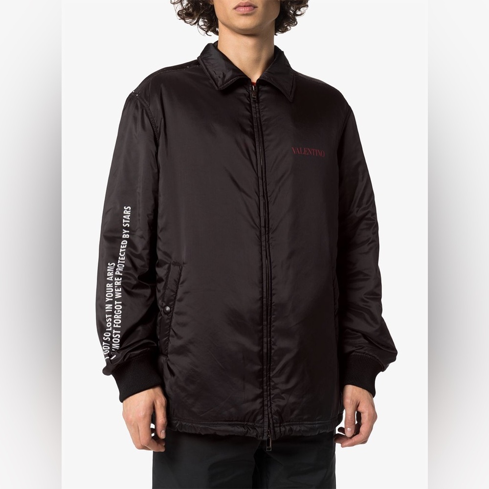Valentino Garavani Black Logo Moon Print Waterproof Windbreaker Jacket Mns Sz 46